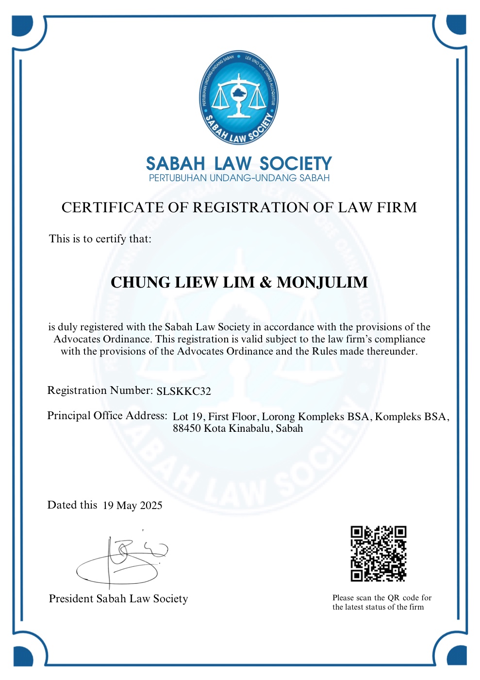 CLLM Certificate of Registration of Law Firm